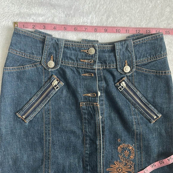 Y2K 90’s Grunge Women’s Floral Embroidered Modest Denim Button Up Midi Skirt 28” - Picture 8 of 10